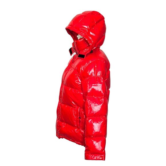 Aritzia The Super Puff Original XS Red Hooded 700 Fill Down Short Jacket Glossy - Picture 4 of 16